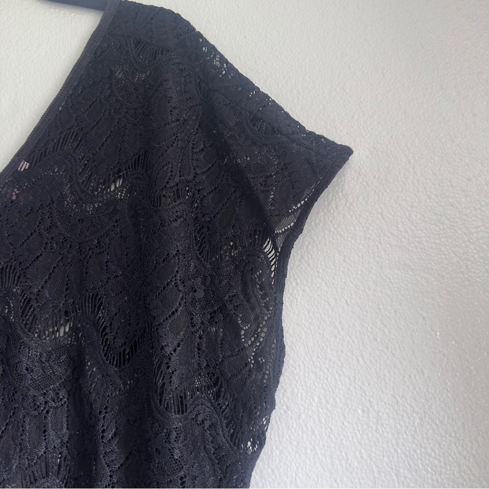 Victoria’s Secret Black Lace Swim Coverup Women Size XS V Neck Fringe Hem - Picture 2 of 12